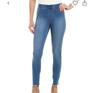 Stretch Denim Jeggins, Pull On Mid Rise, Size Petite Large
